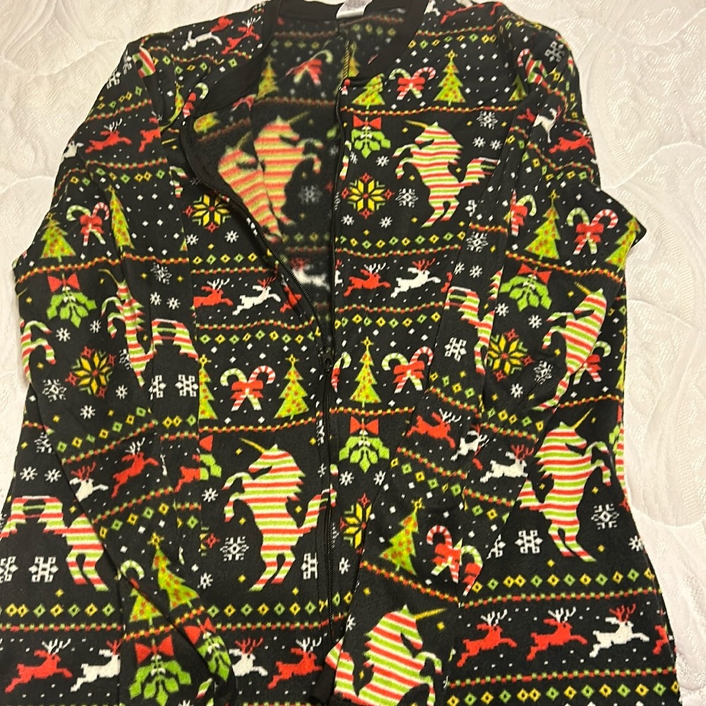 Holiday fleece onesie with zipper